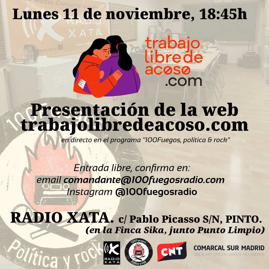 ¡Ven de público! Lunes 11, presentación web trabajolibredeacoso.com en 100Fuegos