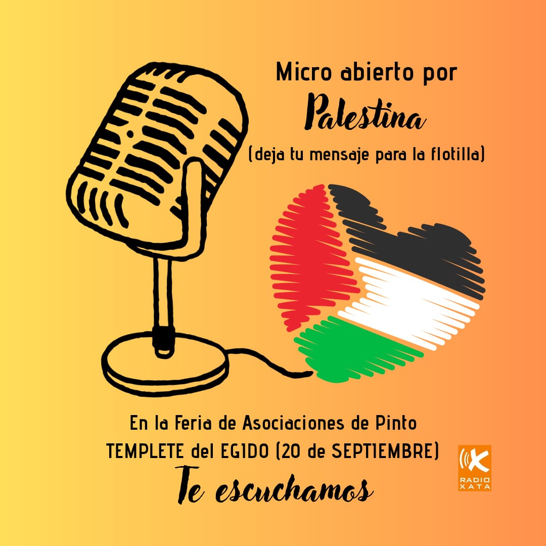 Sábado 20 septiembre en Feria de Asociaciones. Micro abierto por Palestina y más.