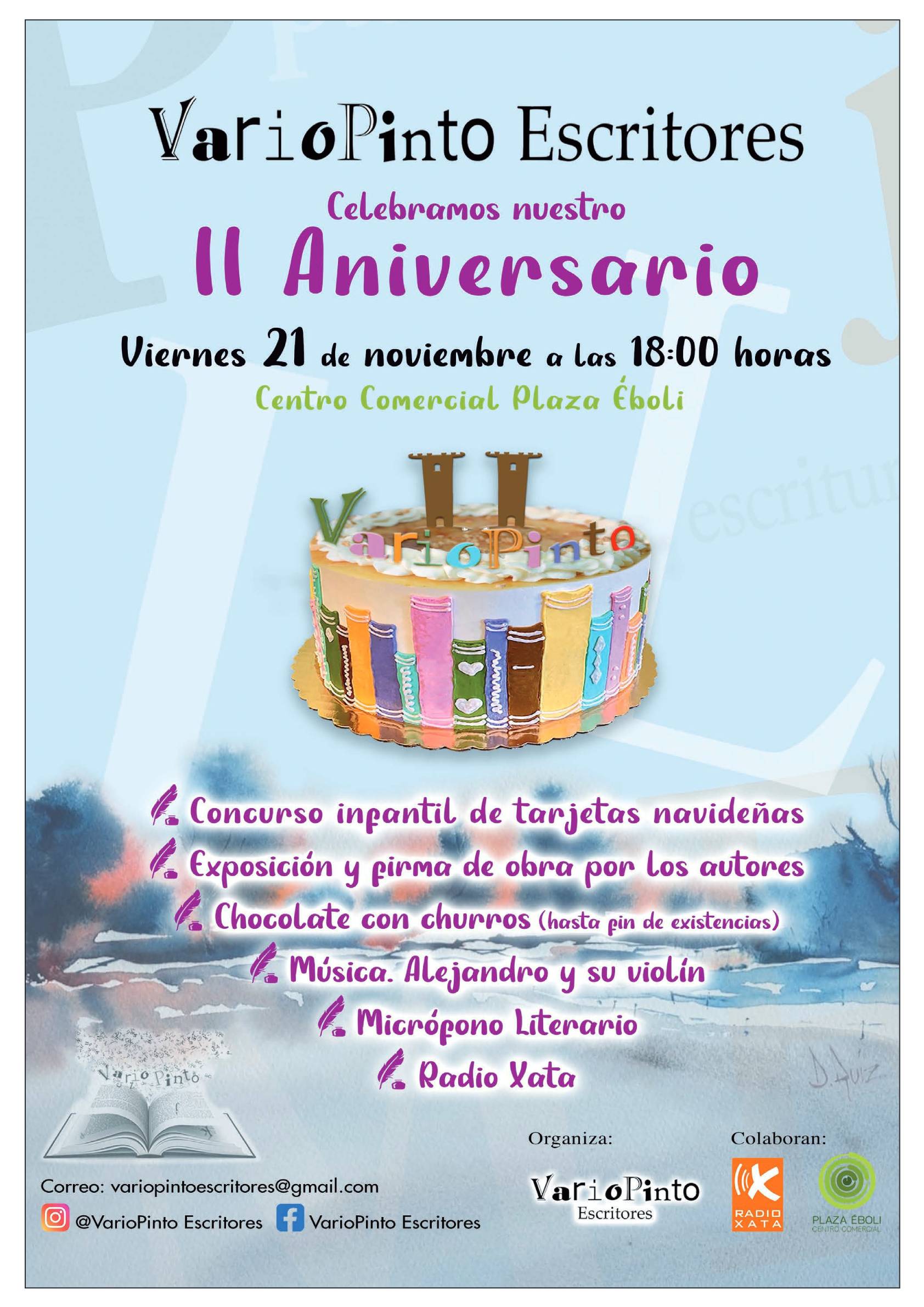 21 noviembre en el II Aniversario de VarioPinto Escritores.